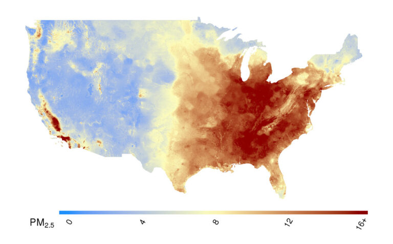 mapa de los niveles de contaminacion del aire por material particulado en estados unidos en el año 2000
