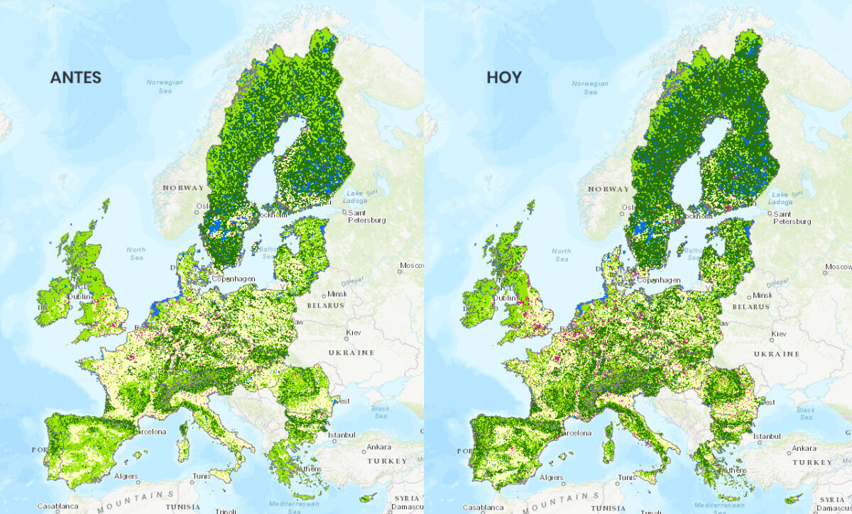 mapa con comparacion de la deforestacion del pasado frente a la actual