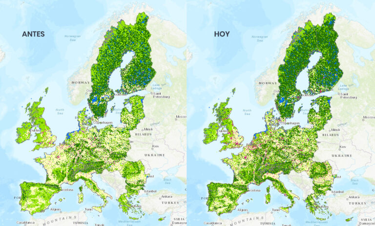 mapa con comparacion de la deforestacion del pasado frente a la actual